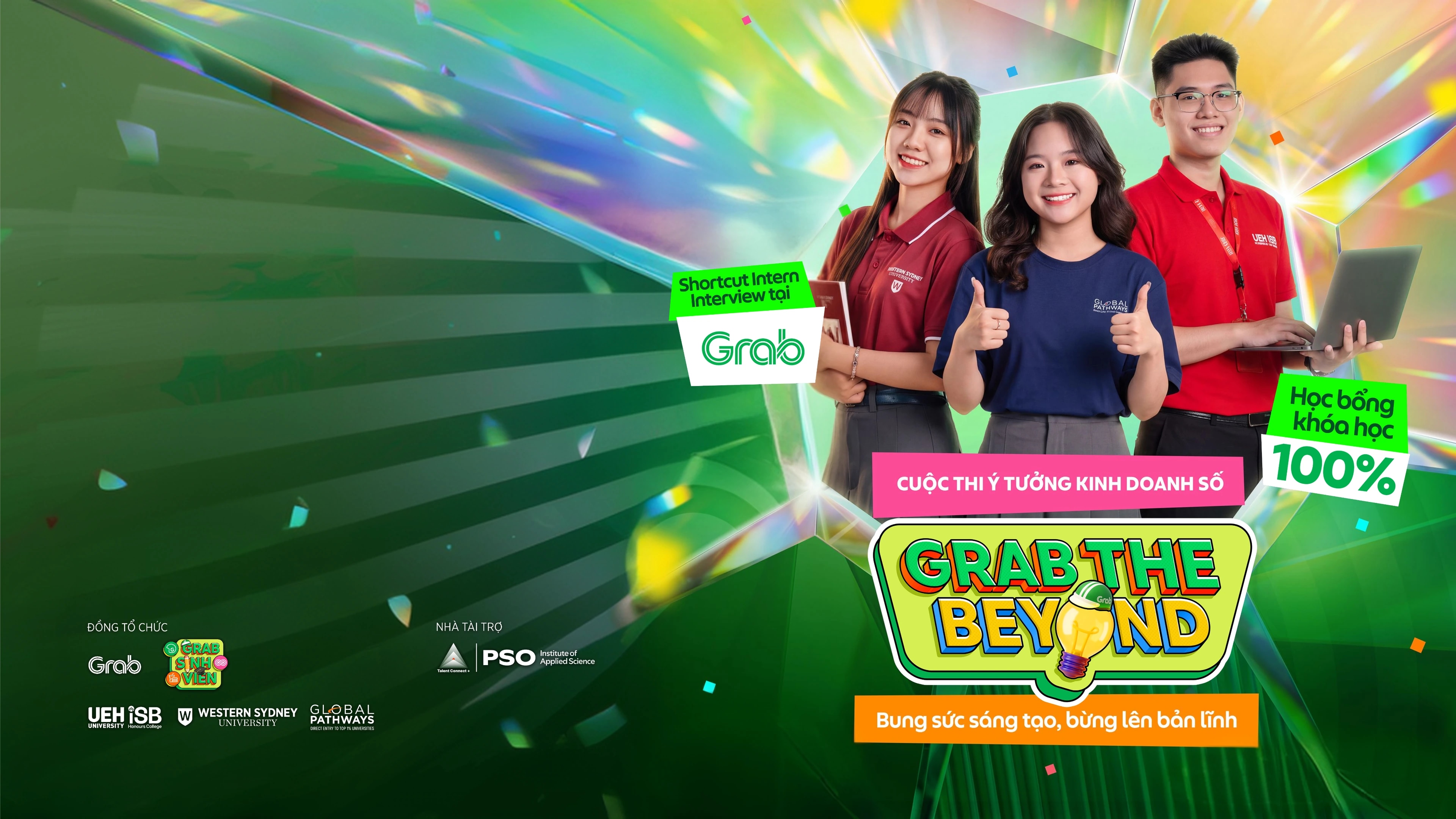 Ba sinh viên UEH, UEH.ISB và Western Sydney Vietnam cùng logo Grab The Beyond 2026