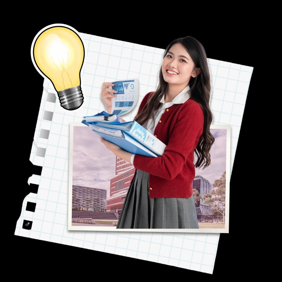 Nhóm sinh viên ngồi trao đổi cùng laptop và logo Western Sydney University